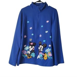Disney Embroidered Blue Zip Up Jacket Mickey Mouse Mini Mouse Donald Duck